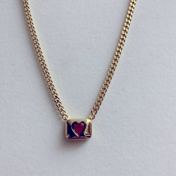 Pink/Blue Heart in Golden Rectangle Necklace - Picture 1 of 6